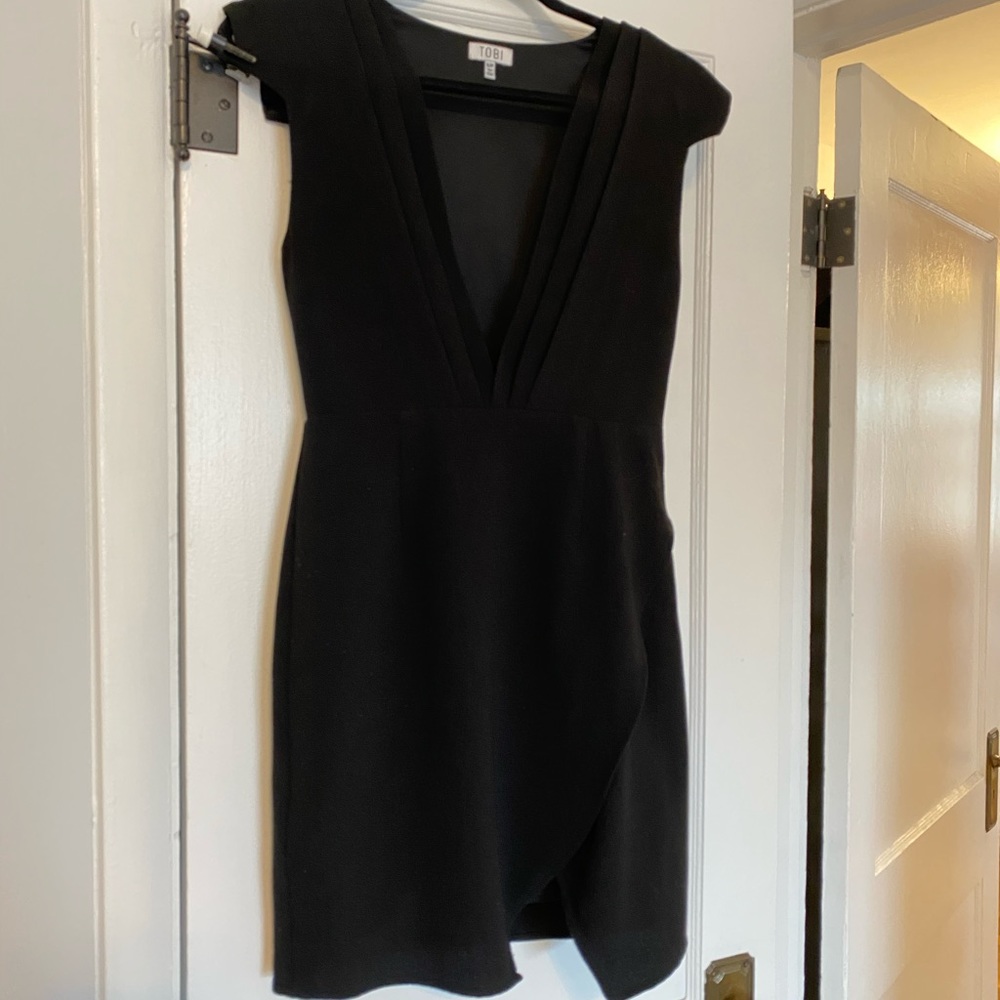 Tobi black mini dress with deep v neck